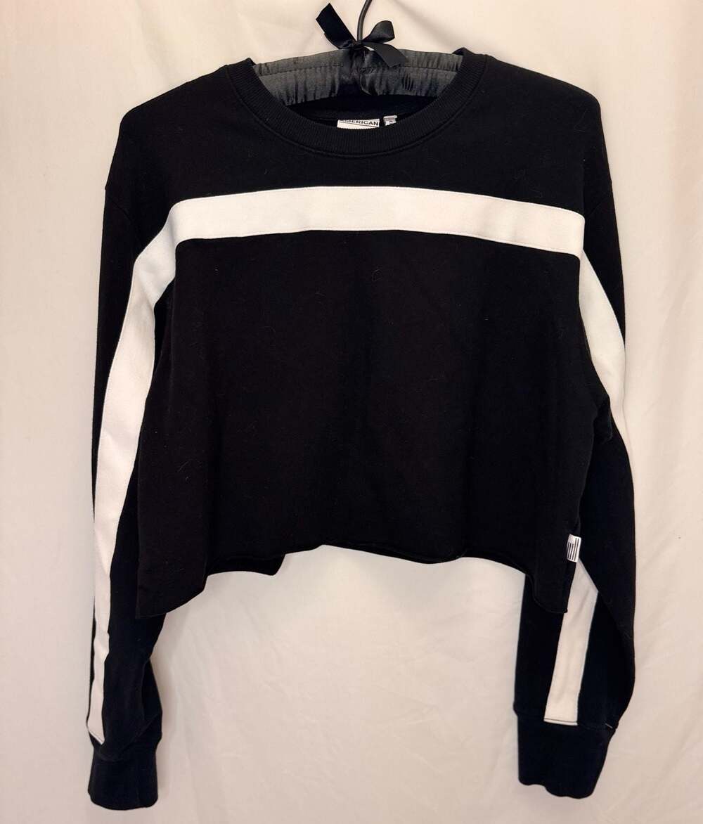 Good American Size 3 Black and White Striped Cropped‎ Sweatshirt